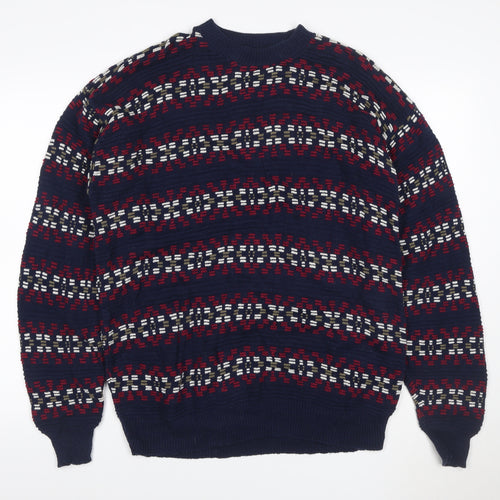Robert Stock Men’s Blue Fair Isle Cotton Jumper Size L Retro 90s