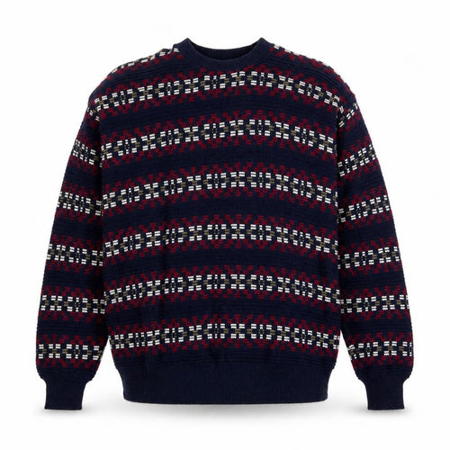 Robert Stock Men’s Blue Fair Isle Cotton Jumper Size L Retro 90s
