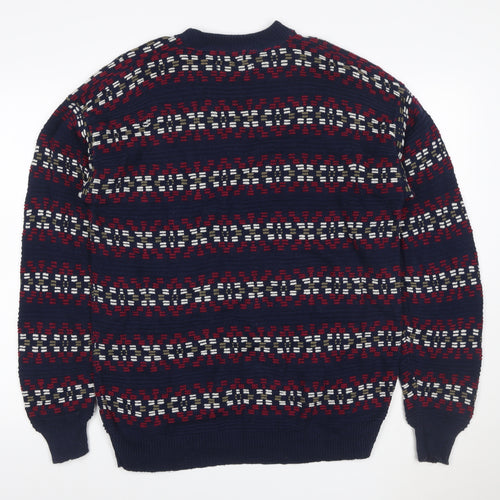 Robert Stock Men’s Blue Fair Isle Cotton Jumper Size L Retro 90s