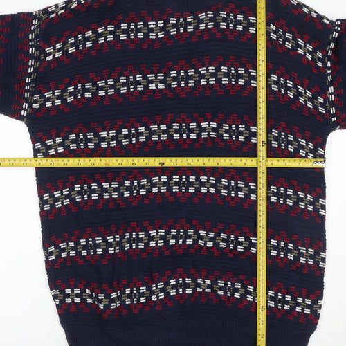 Robert Stock Men’s Blue Fair Isle Cotton Jumper Size L Retro 90s