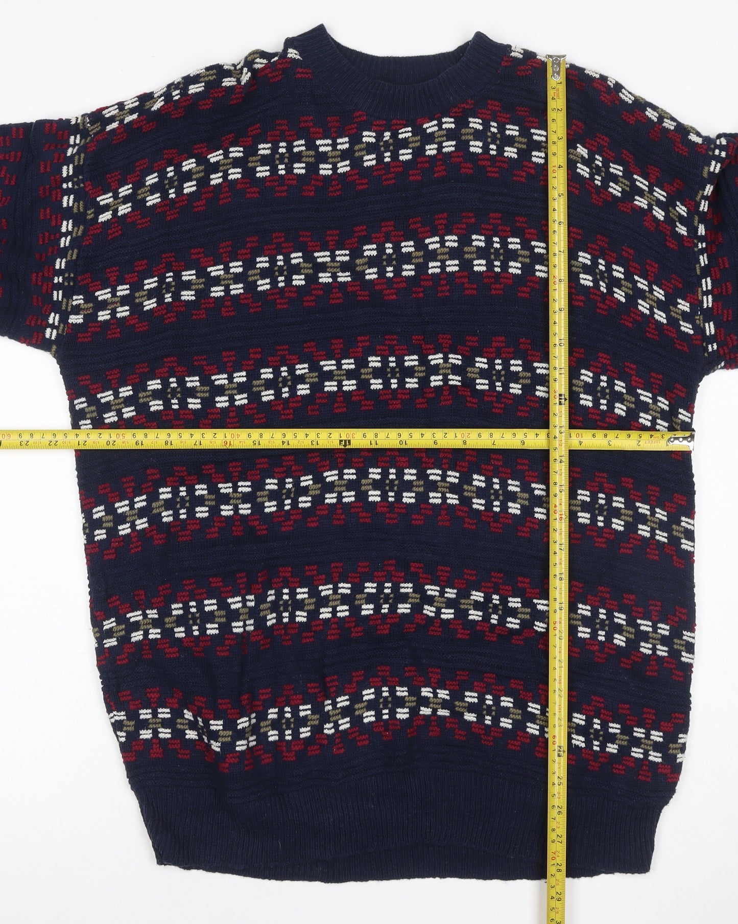 Robert Stock Men’s Blue Fair Isle Cotton Jumper Size L Retro 90s