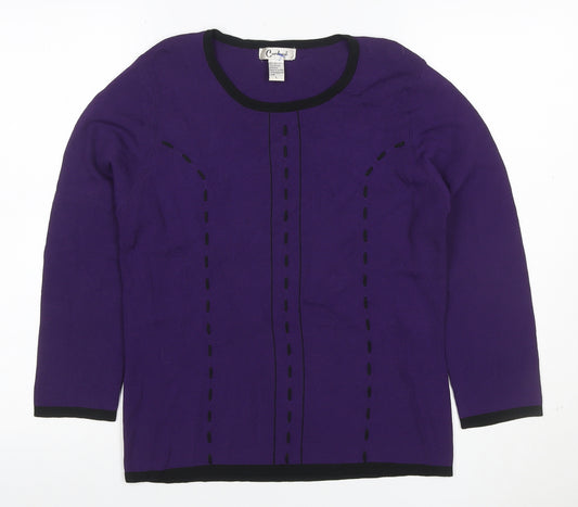 Carducci Women Purple Black Knit Jersey Top L 3/4 Raglan Sleeve