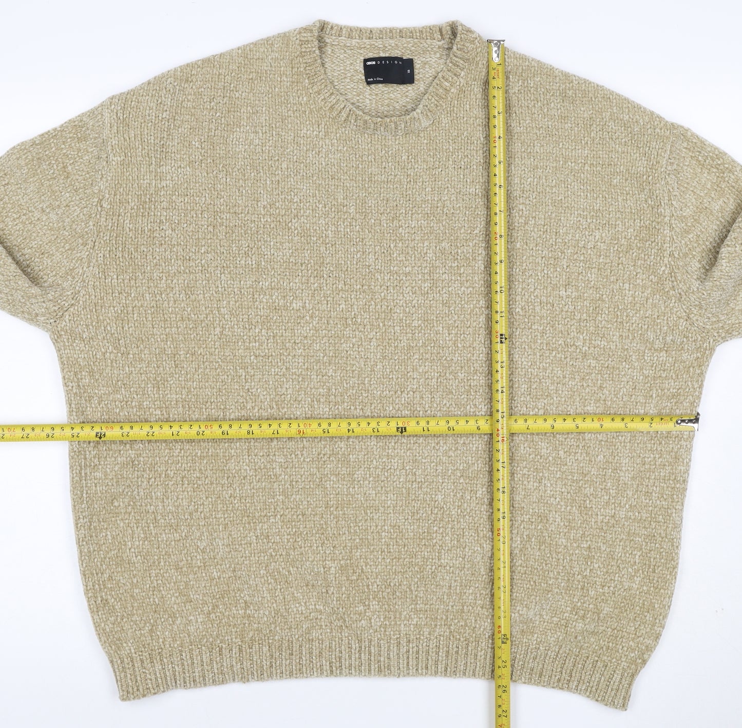 ASOS Design Men’s Beige XS Chunky Knit Crew Neck Pullover Jumper
