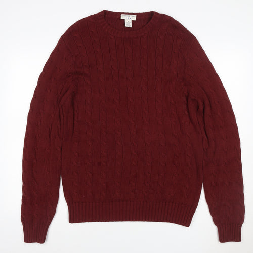 Covington Men’s Red Cable Knit Cotton Crew Neck Pullover Jumper M