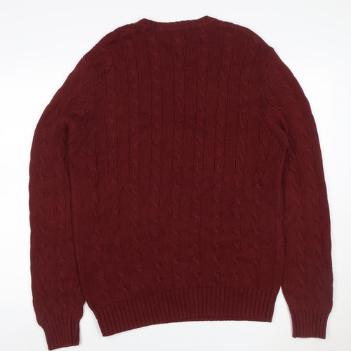 Covington Men’s Red Cable Knit Cotton Crew Neck Pullover Jumper M