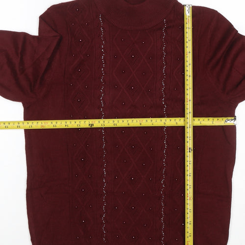 Tradition Women’s Burgundy UK 8 Roll Neck Argyle Beaded Jumper