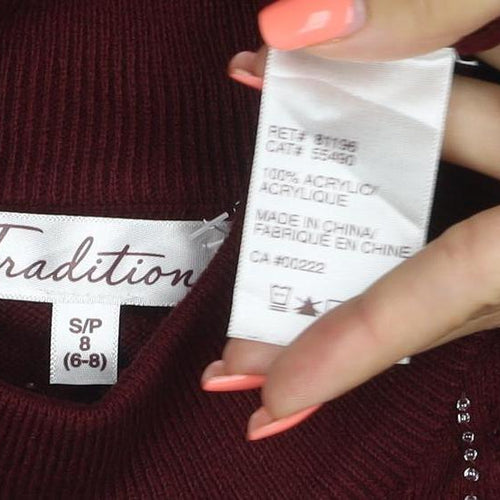Tradition Women’s Burgundy UK 8 Roll Neck Argyle Beaded Jumper