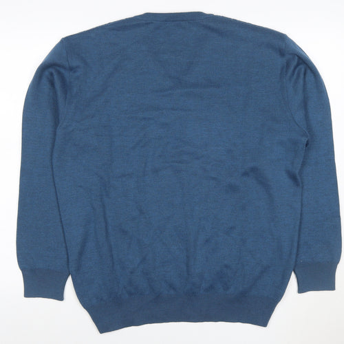 Chica Women Blue UK 22 Cable Knit Merino Wool V-Neck Pullover Jumper
