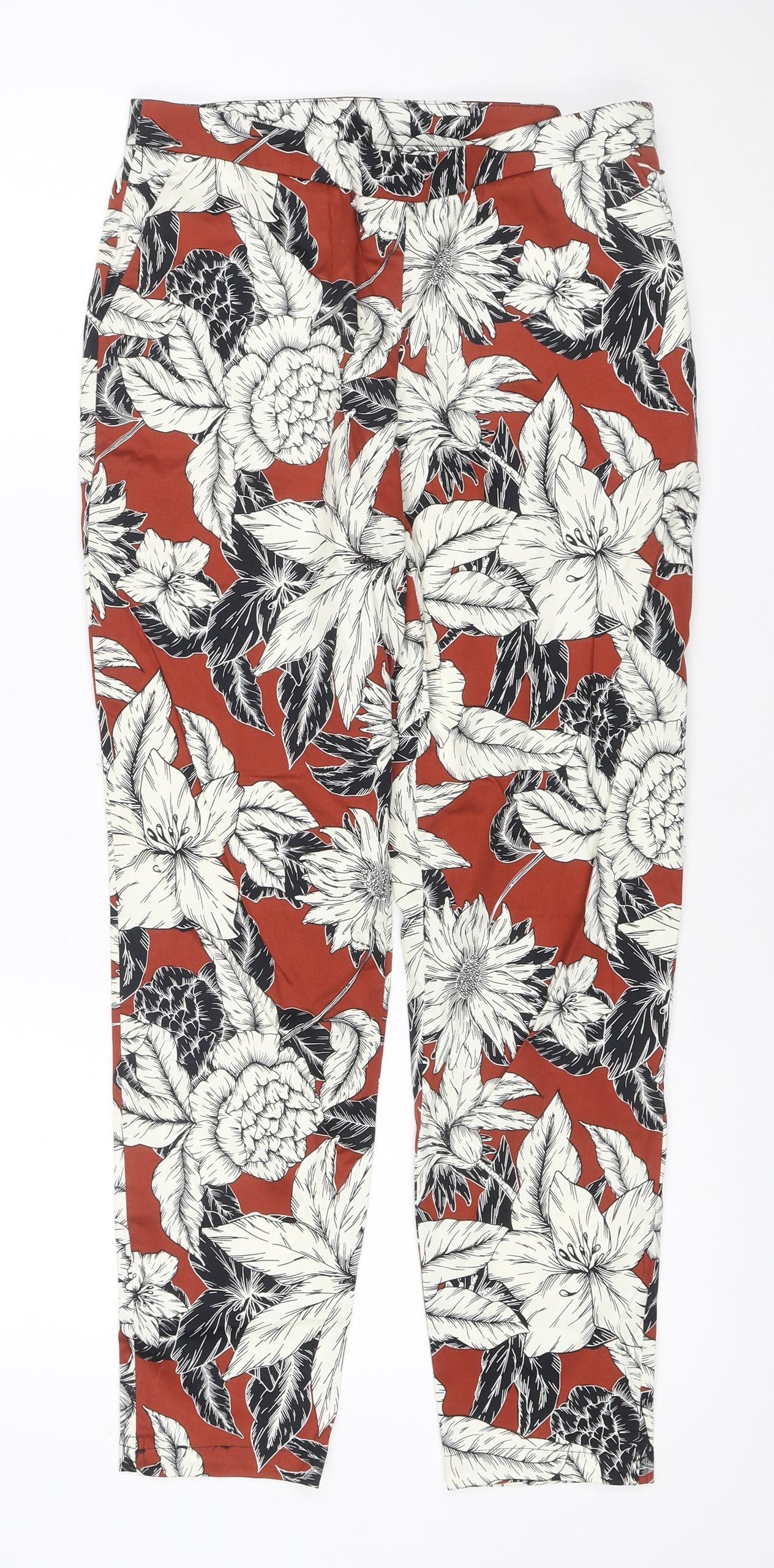 Dorothy Perkins Women Red Floral Cropped Trousers UK 8 Stretch