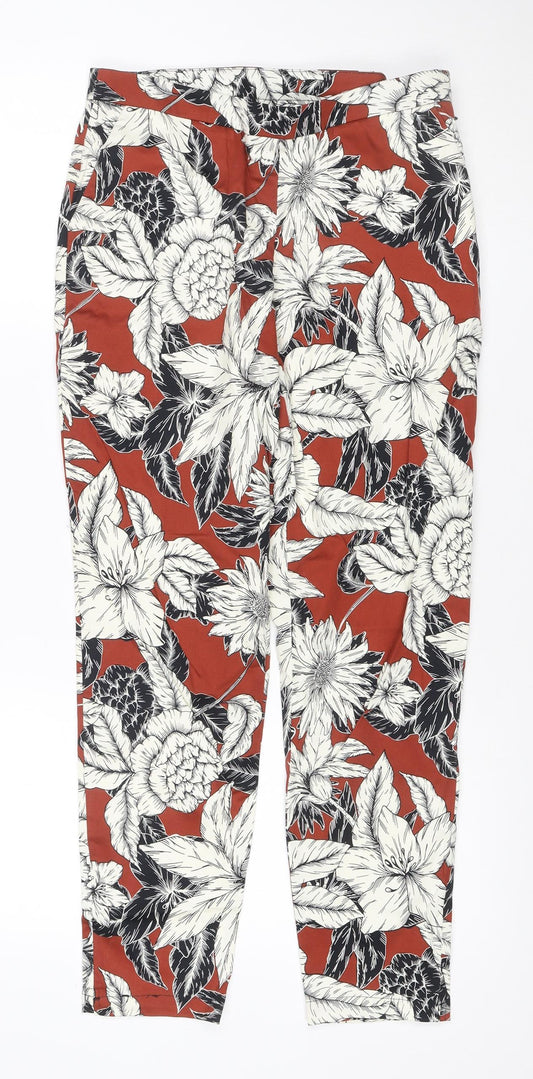 Dorothy Perkins Women Red Floral Cropped Trousers UK 8 Stretch