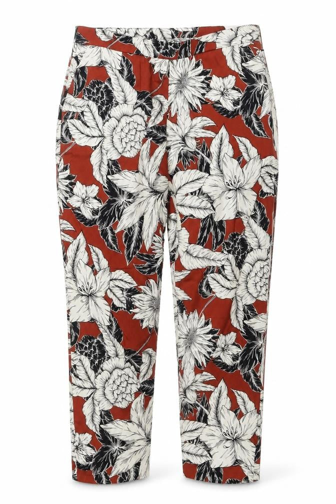 Dorothy Perkins Women Red Floral Cropped Trousers UK 8 Stretch