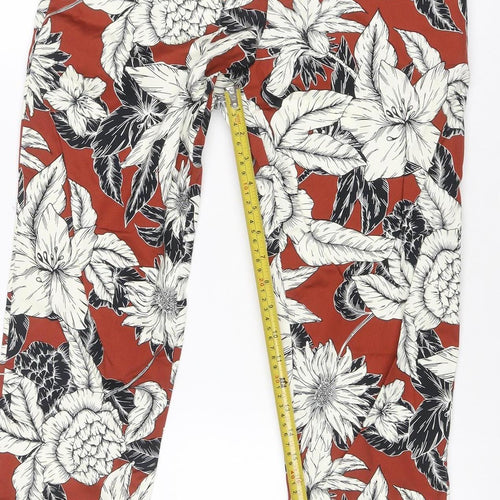 Dorothy Perkins Women Red Floral Cropped Trousers UK 8 Stretch