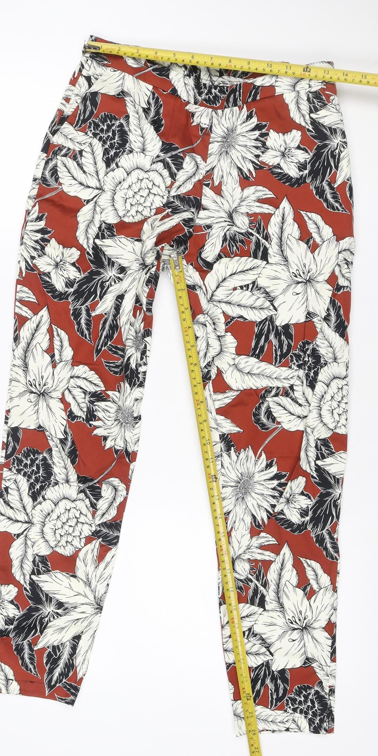 Dorothy Perkins Women Red Floral Cropped Trousers UK 8 Stretch