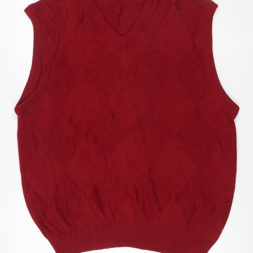 Blassport Men’s Red M Cotton Argyle V-Neck Knit Vest Jumper