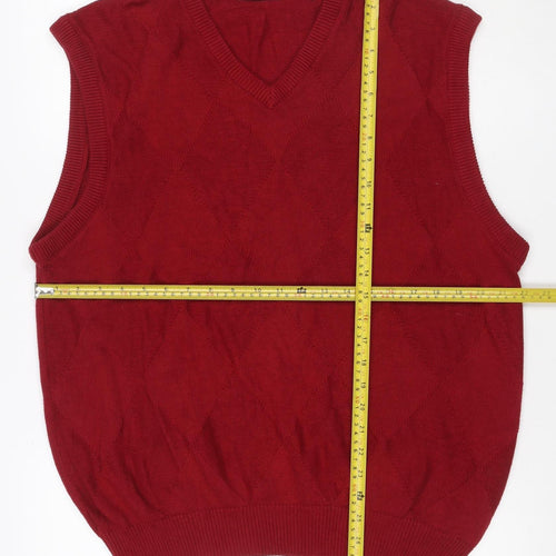 Blassport Men’s Red M Cotton Argyle V-Neck Knit Vest Jumper