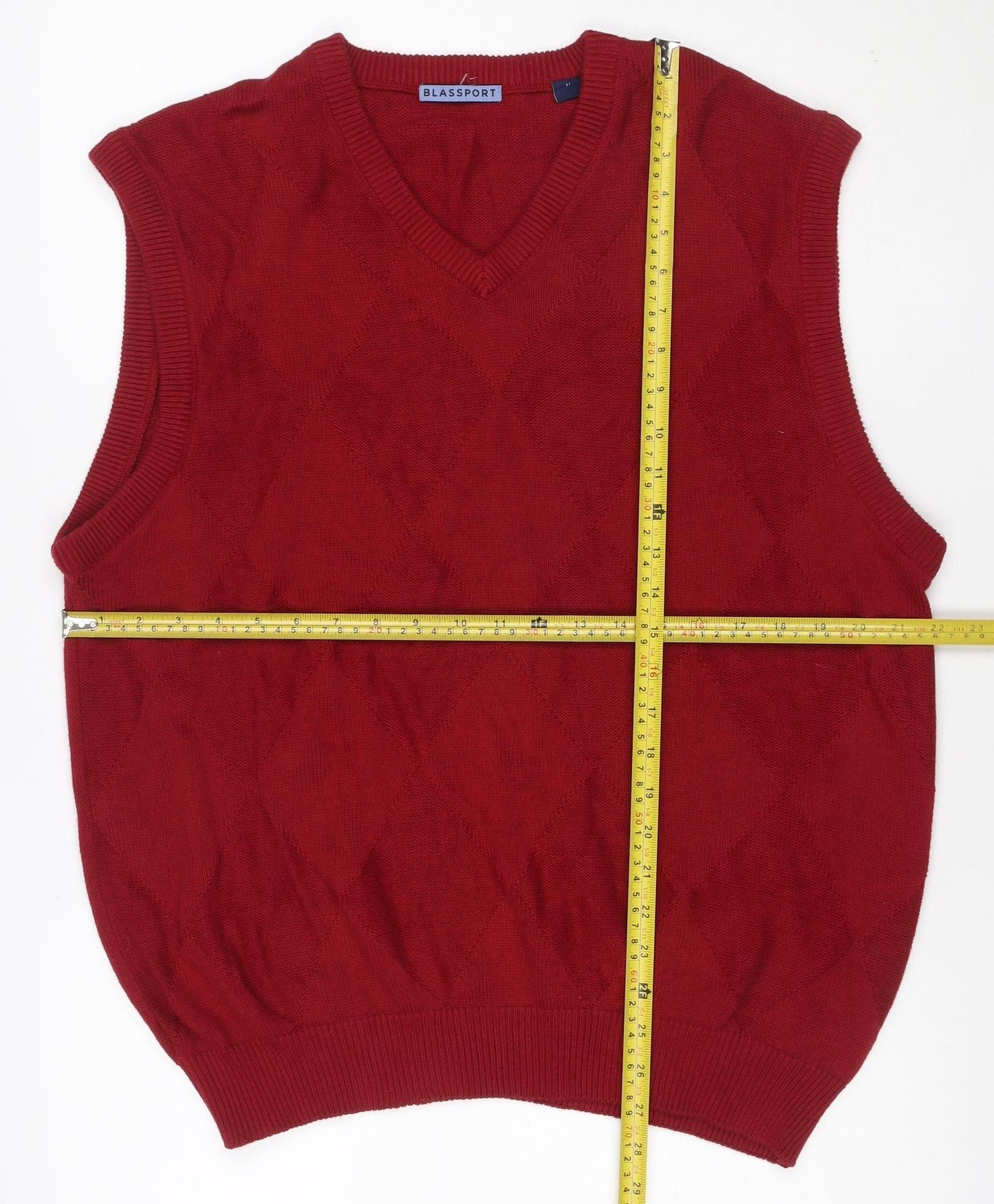 Blassport Men’s Red M Cotton Argyle V-Neck Knit Vest Jumper