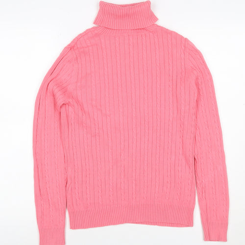 Izod Women’s Pink M Cable Knit Roll Neck Cotton Pullover Jumper