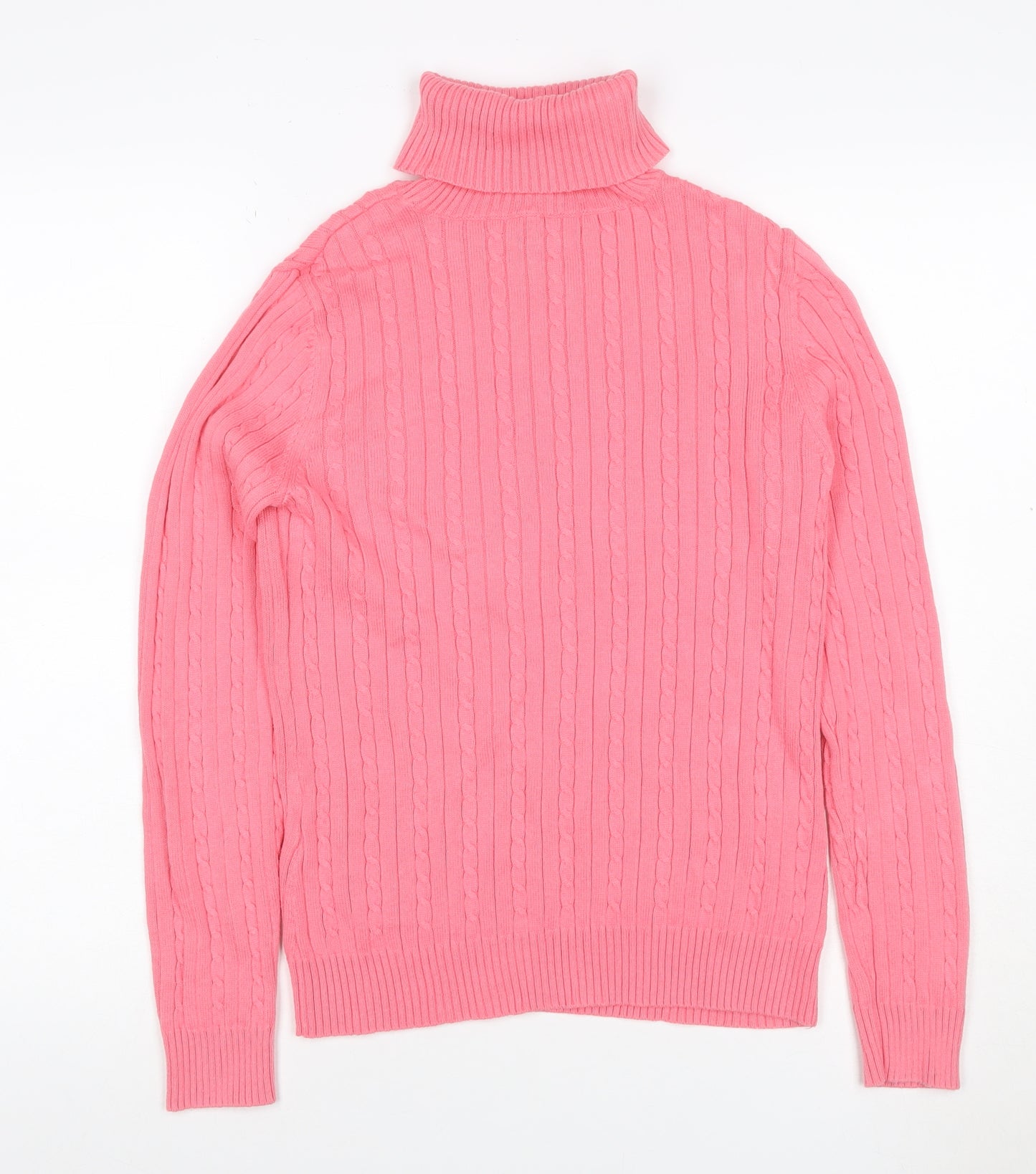 Izod Women’s Pink M Cable Knit Roll Neck Cotton Pullover Jumper