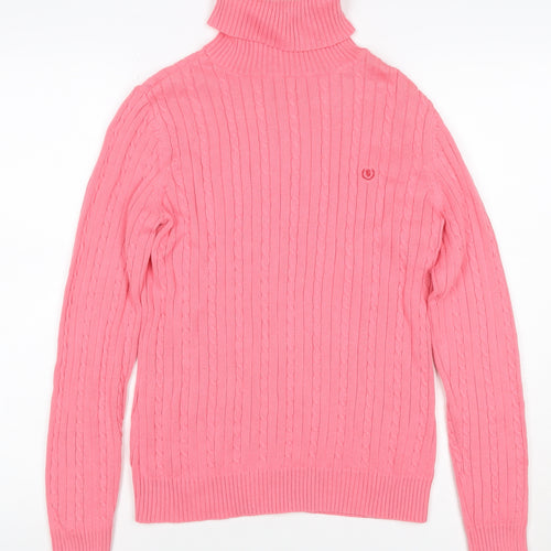 Izod Women’s Pink M Cable Knit Roll Neck Cotton Pullover Jumper