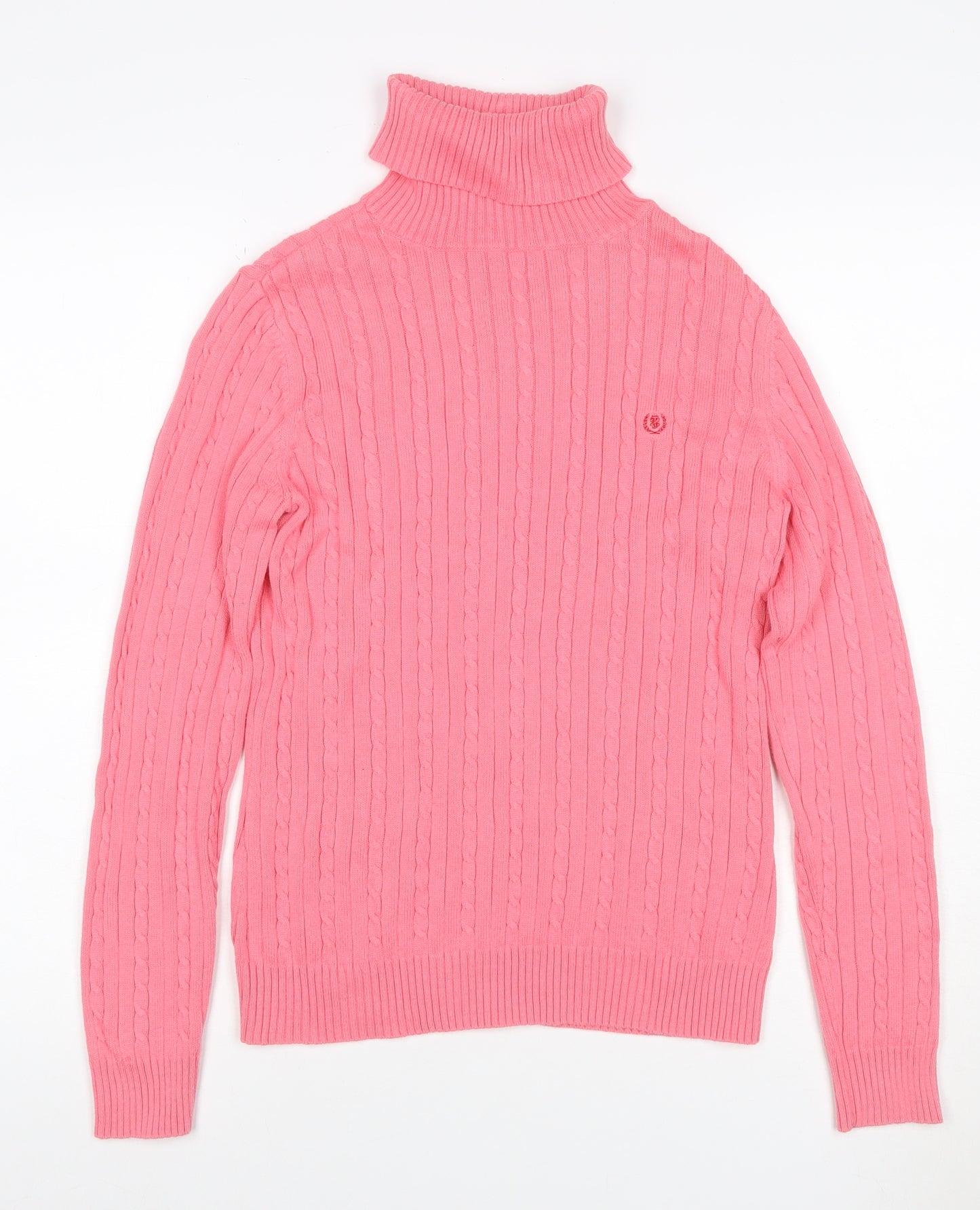 Izod Women’s Pink M Cable Knit Roll Neck Cotton Pullover Jumper