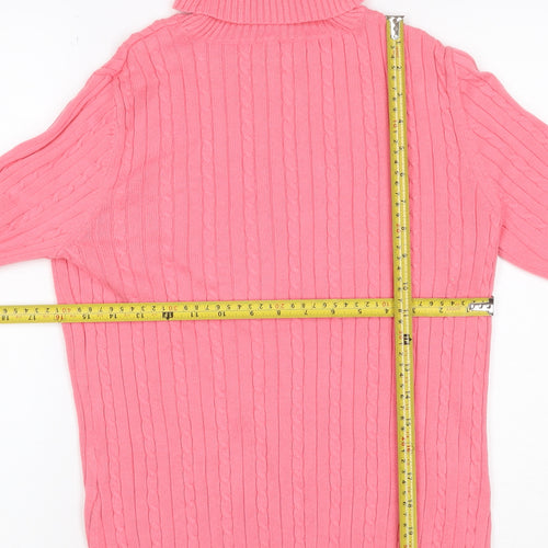 Izod Women’s Pink M Cable Knit Roll Neck Cotton Pullover Jumper