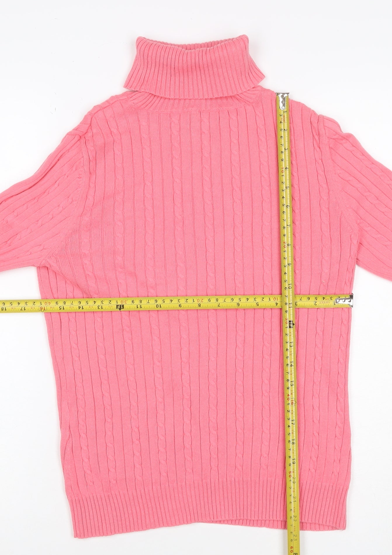Izod Women’s Pink M Cable Knit Roll Neck Cotton Pullover Jumper