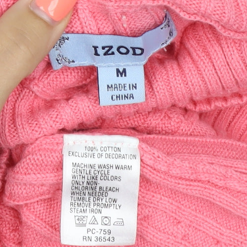 Izod Women’s Pink M Cable Knit Roll Neck Cotton Pullover Jumper