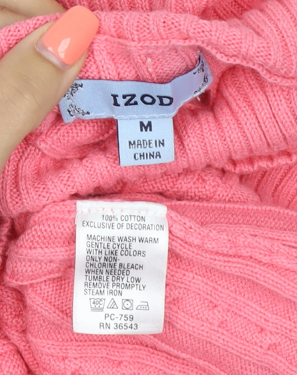 Izod Women’s Pink M Cable Knit Roll Neck Cotton Pullover Jumper