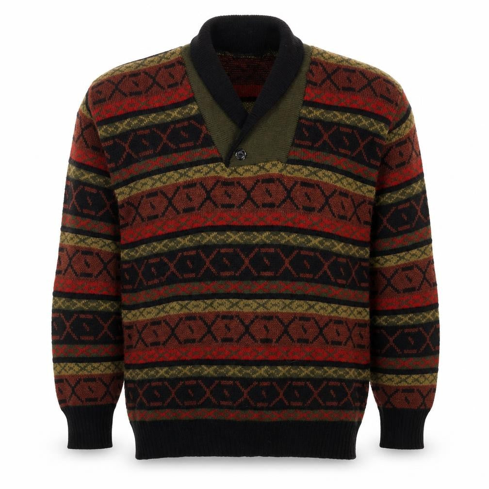 Gems Men’s Multicoloured M Henley Geometric Acrylic Knit Jumper Vintage