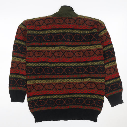 Gems Men’s Multicoloured M Henley Geometric Acrylic Knit Jumper Vintage