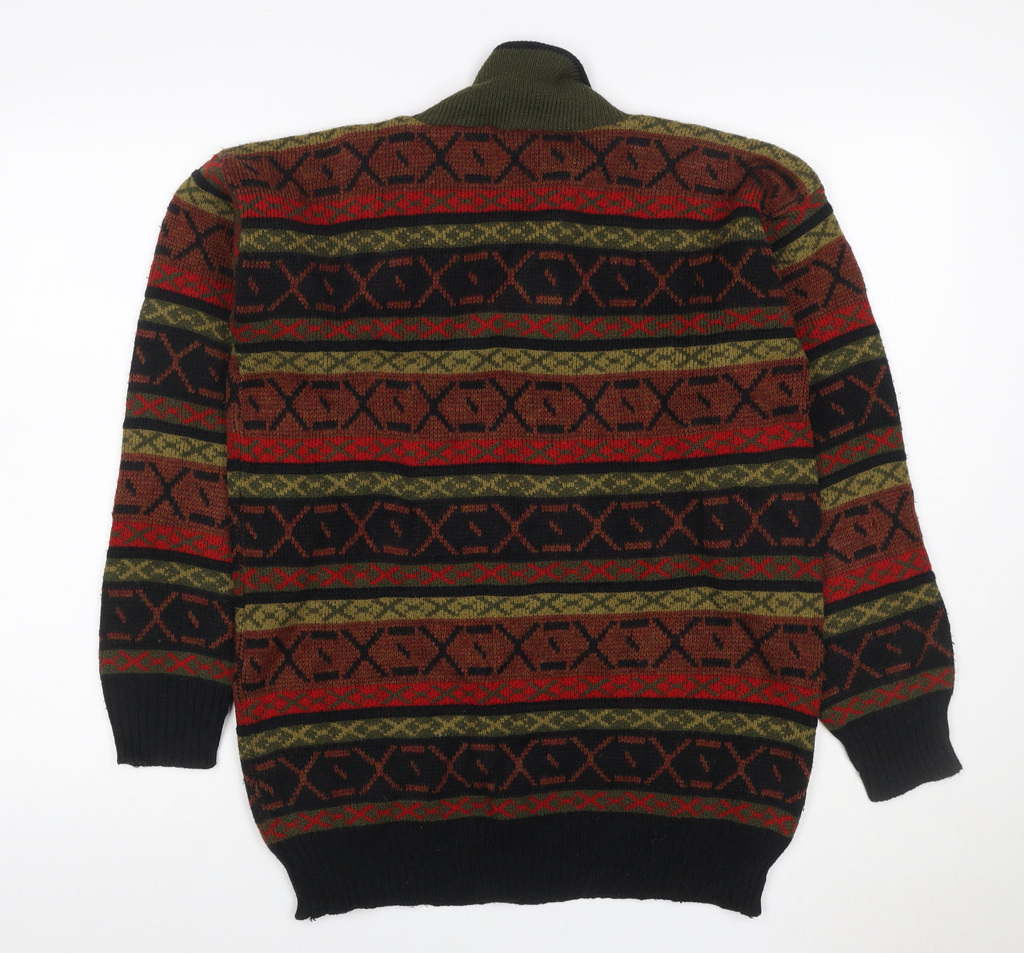 Gems Men’s Multicoloured M Henley Geometric Acrylic Knit Jumper Vintage