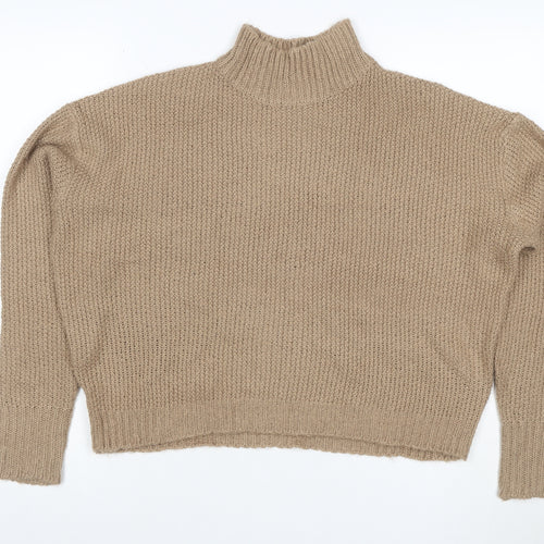Threadbare Women’s Beige Size 10 Chunky Knit High Neck Jumper