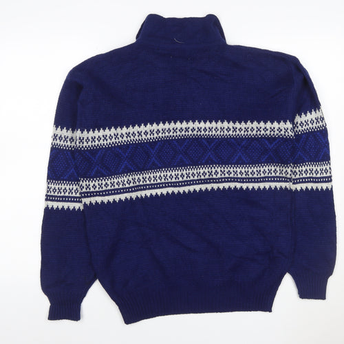 Puritan Men’s Blue M Fair Isle Collared Henley Acrylic Jumper