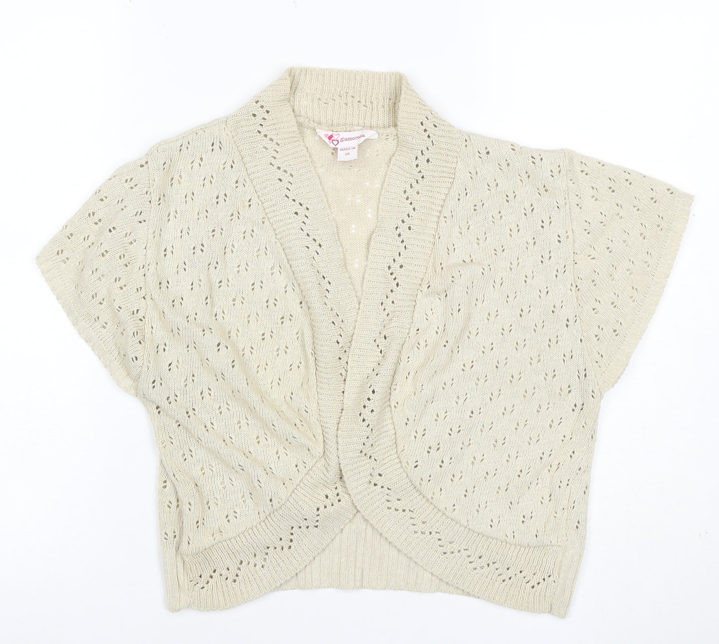 Glamorsa Women Ivory UK 20 Open Knit Wrap Cardigan Short Sleeve