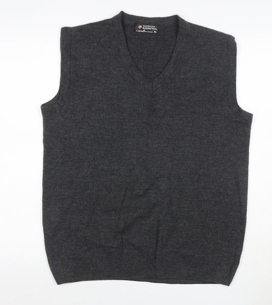 Glam Knitwears Men's Grey Wool Blend V-Neck Sleeveless Vest XL
