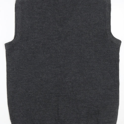 Glam Knitwears Men's Grey Wool Blend V-Neck Sleeveless Vest XL