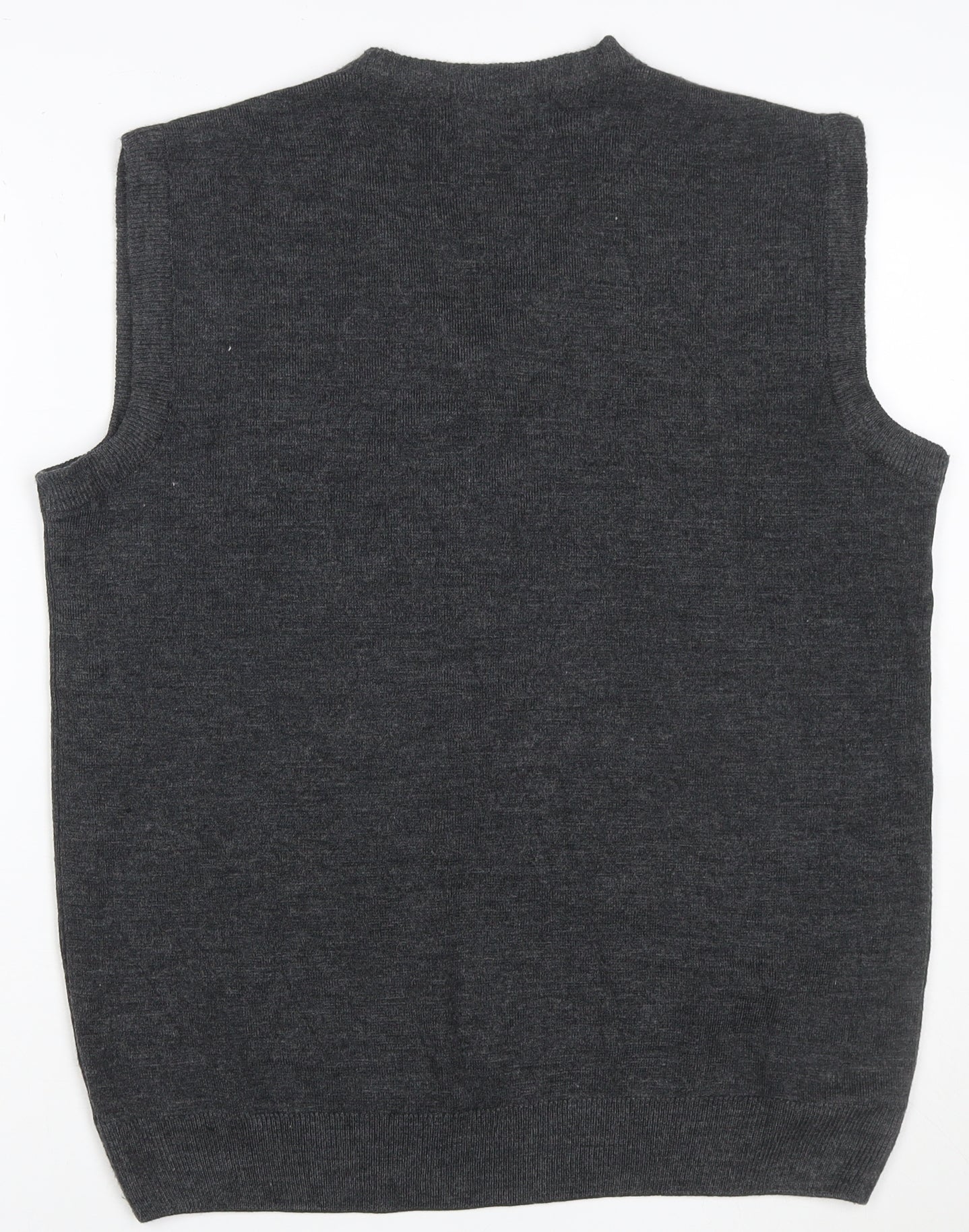 Glam Knitwears Men's Grey Wool Blend V-Neck Sleeveless Vest XL