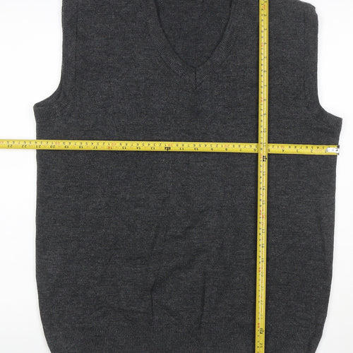 Glam Knitwears Men's Grey Wool Blend V-Neck Sleeveless Vest XL