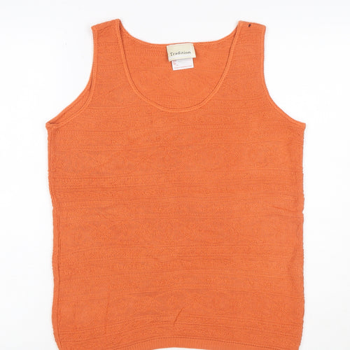 Tradition Women Orange Small Geometric Knit Scoop Neck Tank Top