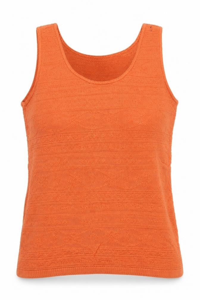 Tradition Women Orange Small Geometric Knit Scoop Neck Tank Top