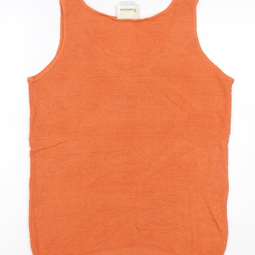 Tradition Women Orange Small Geometric Knit Scoop Neck Tank Top
