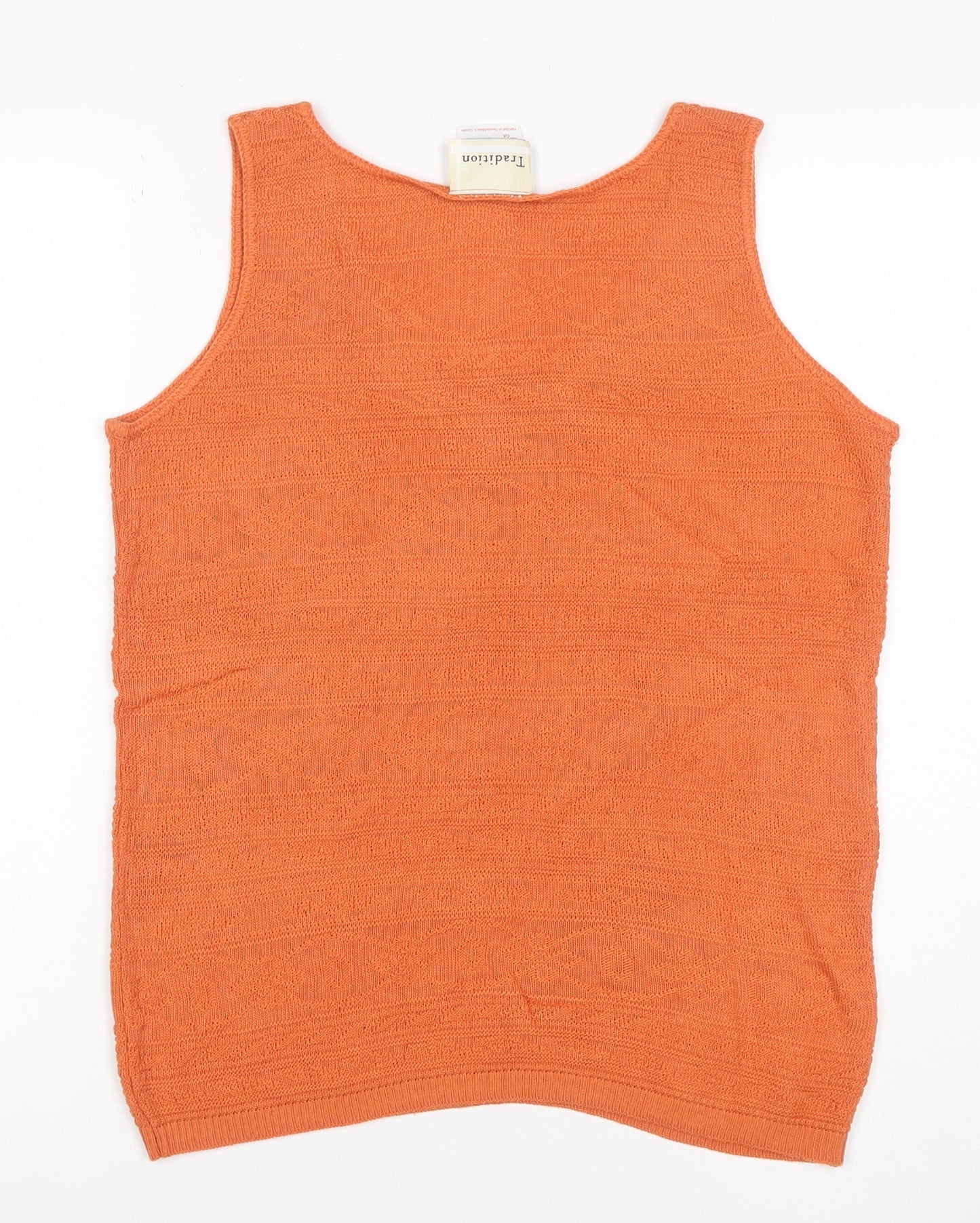 Tradition Women Orange Small Geometric Knit Scoop Neck Tank Top