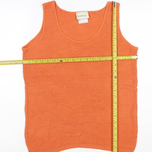 Tradition Women Orange Small Geometric Knit Scoop Neck Tank Top