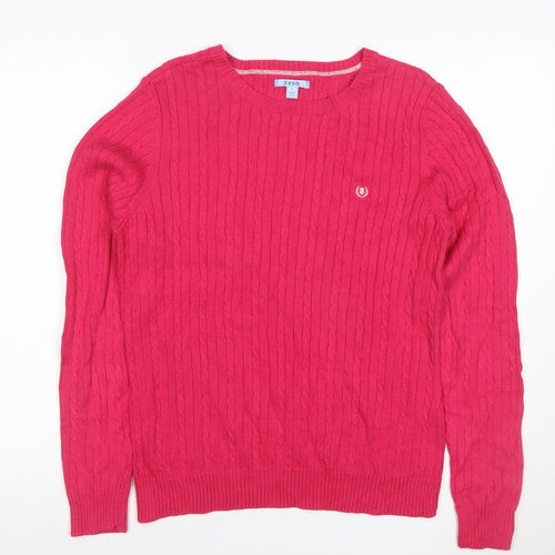 IZOD Women’s Pink L Cable Knit Cotton Crew Neck Jumper