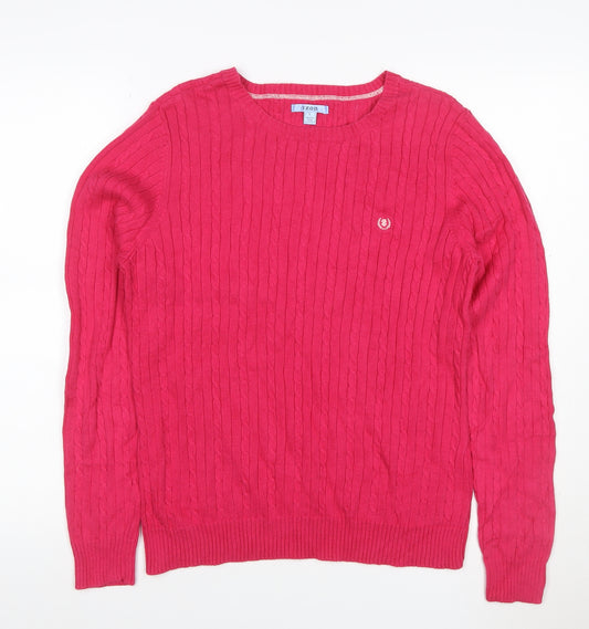 IZOD Women’s Pink L Cable Knit Cotton Crew Neck Jumper