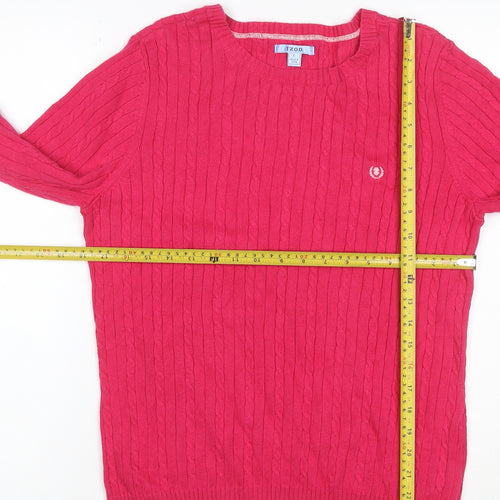 IZOD Women’s Pink L Cable Knit Cotton Crew Neck Jumper