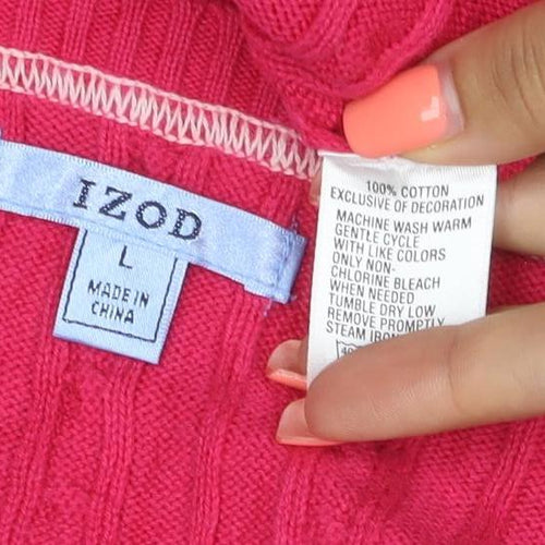 IZOD Women’s Pink L Cable Knit Cotton Crew Neck Jumper