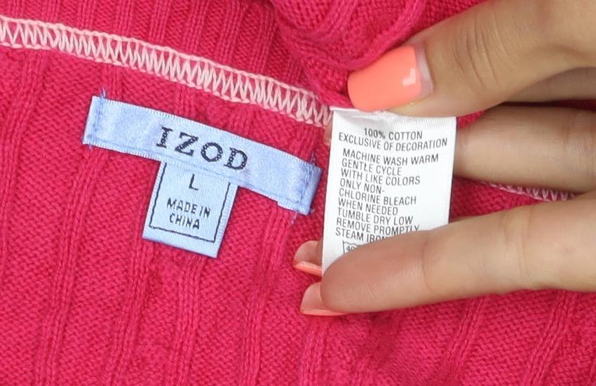 IZOD Women’s Pink L Cable Knit Cotton Crew Neck Jumper