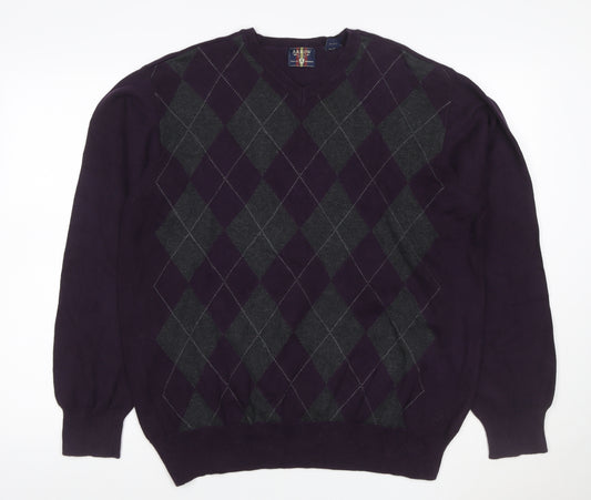 Arrow Men’s Purple L Argyle Cotton V-Neck Pullover Jumper