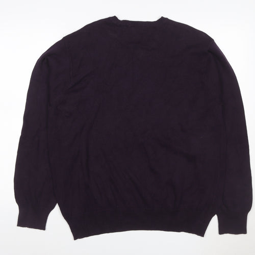 Arrow Men’s Purple L Argyle Cotton V-Neck Pullover Jumper